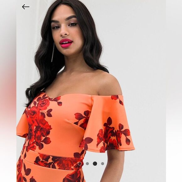 ASOS True Violet Bardot mini dress off the shoulder scuba ruffle floral print 10 - Picture 13 of 14